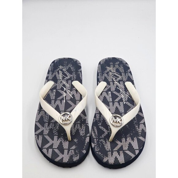 Michael Kors Women's White Navy  Jet Set Rubber Flip Flops Sandals Sz 11 2527 - Picture 10 of 16
